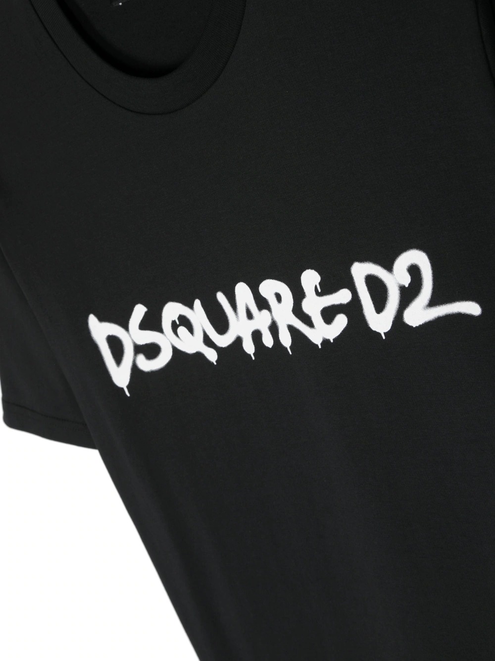 Black T-Shirt With Graffiti Logo - DSQUARED2 KIDS - Russocapri